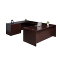 71 Inch Mahogany U-Shape Executive Desk with 2 Drawer Lateral File and Credenza V5252