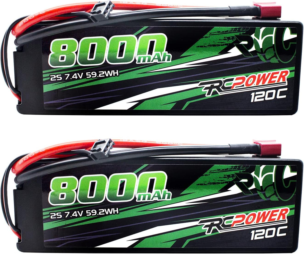 7.4V 8000mAh 2S 120C Hard Case Lipo Battery with T Plug (2Packs) F92914