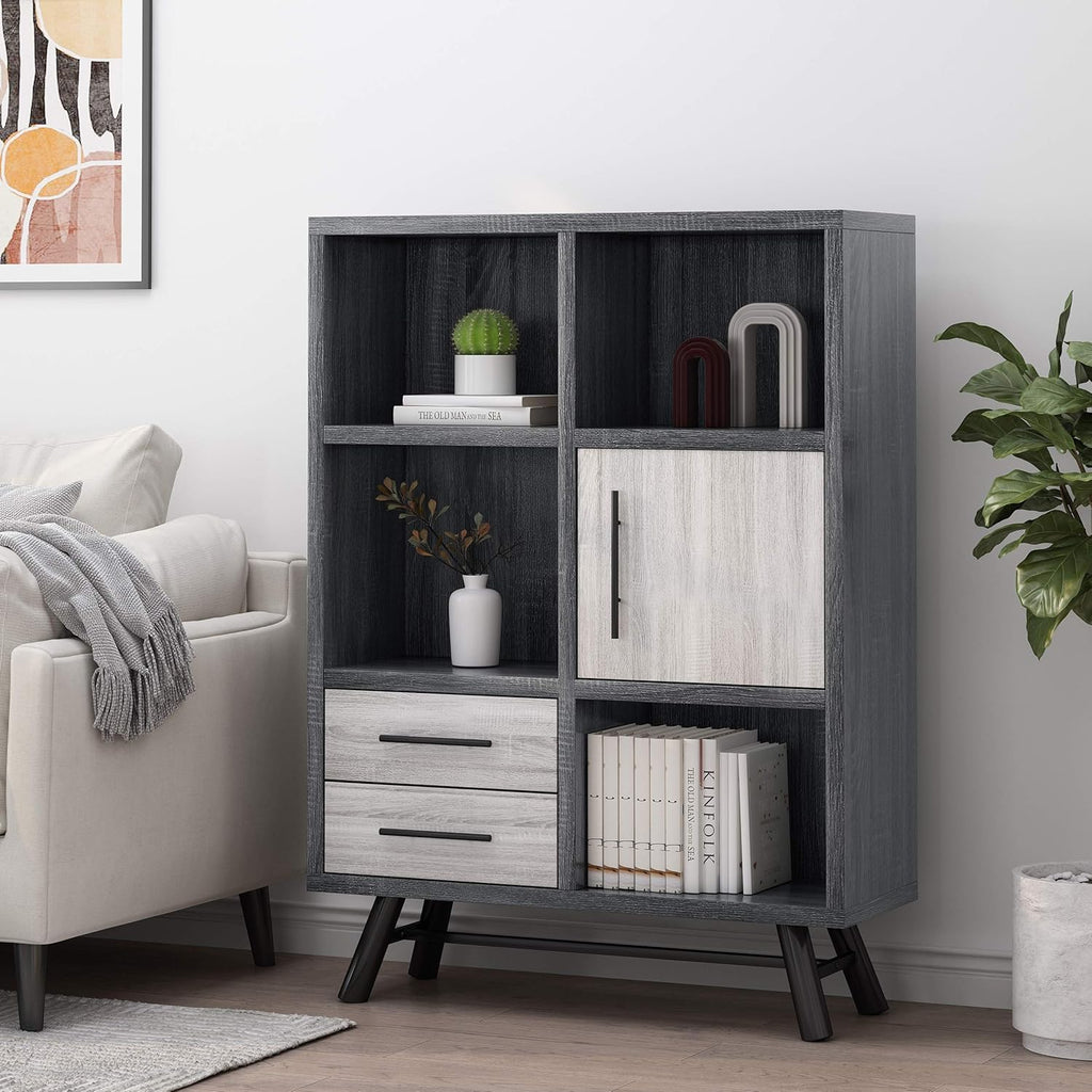 Sonoma Oak Gray Oak Black 6 Shelf Cabinet E91124