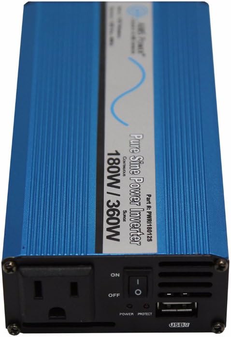 180 Watt Pure Sine DC to AC Power Inverter with USB Port T70859