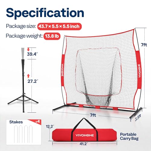 7x7 Ft Baseball Softball Practice Net with Batting Tee and Carry Bag E331050