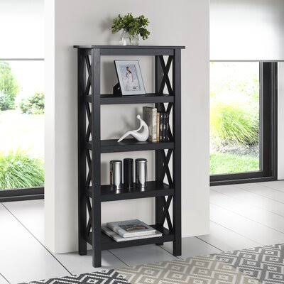Black Solid Wood Etagere Bookcase B966