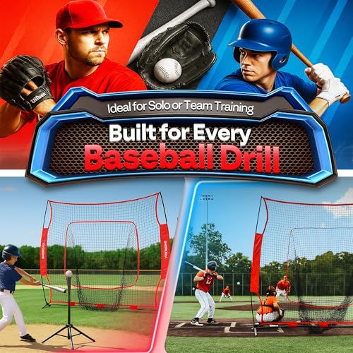 7x7 Ft Baseball Softball Practice Net with Batting Tee and Carry Bag E331050