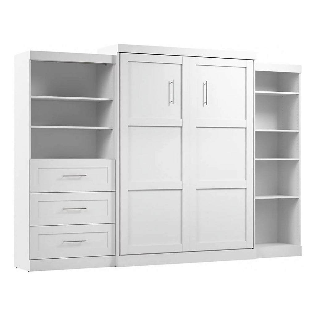 White Wood Queen Storage Wall Bed V614404