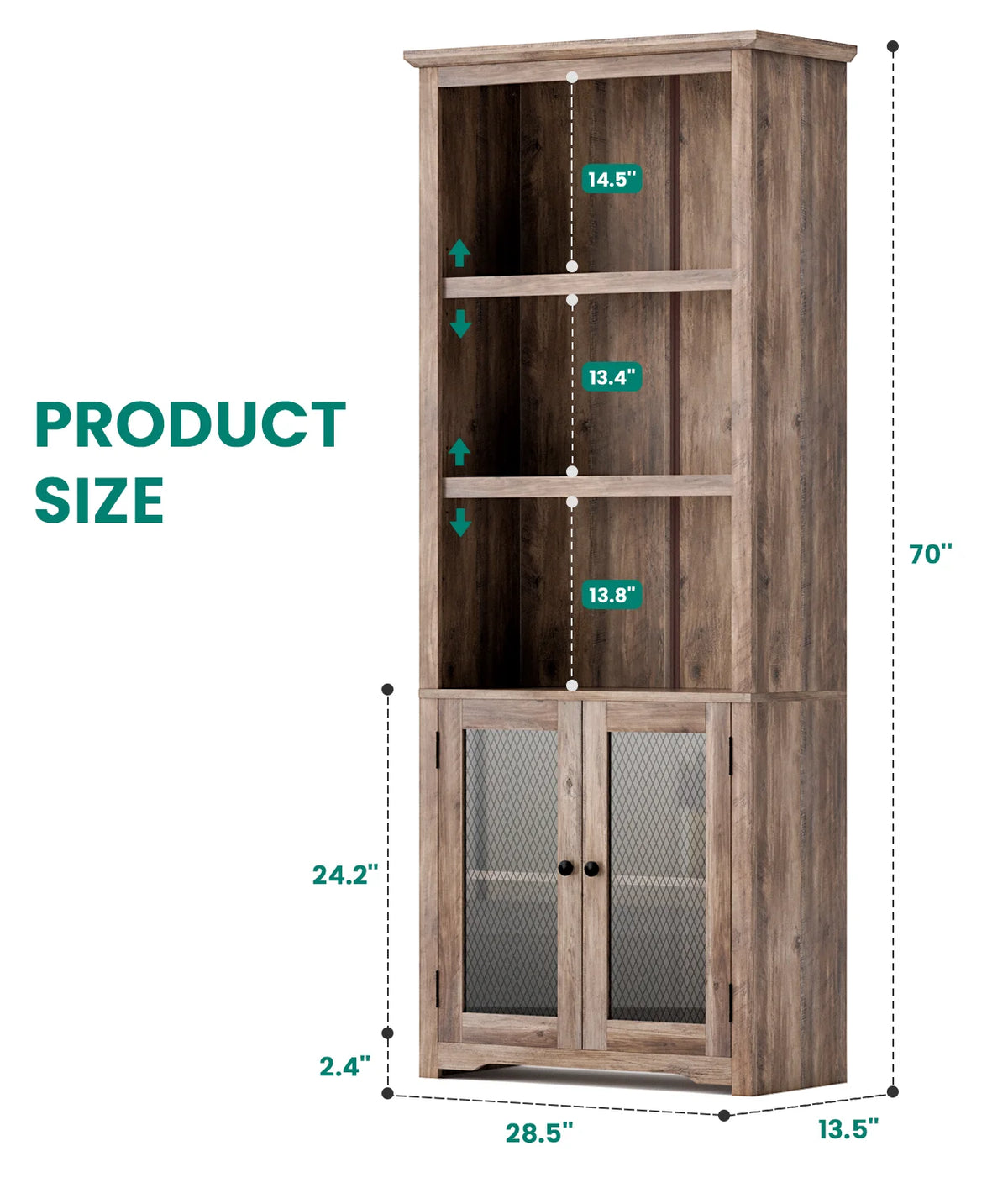 70" Tall 5-Shelf Bookshelf with Doors T83980
