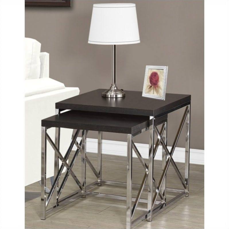 Nesting Table 2pcs Set Cappuccino Chrome Metal V97880