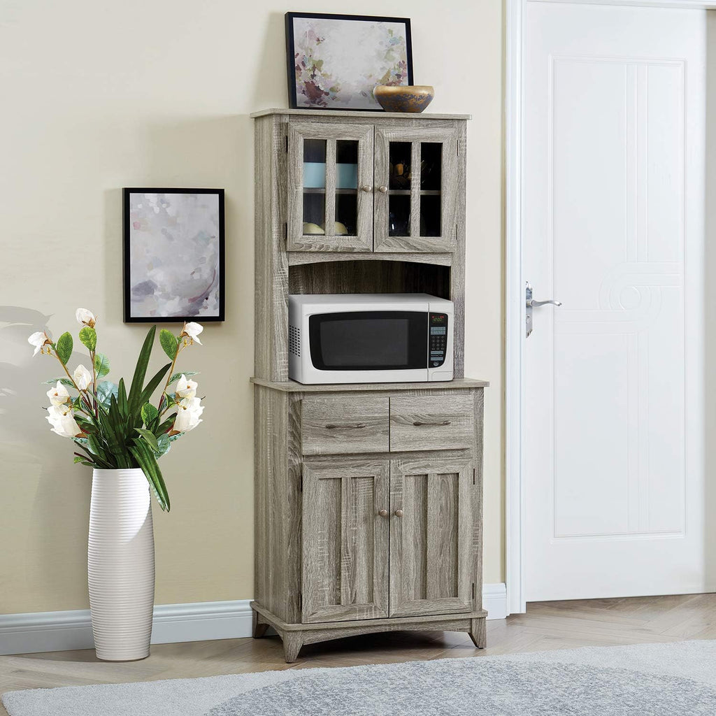 Charcoal Microwave Storage Stand with Double Door Top and Bottom Cabinets T760