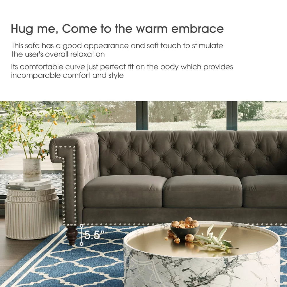 3 Seater Velvet Sofa with 3 Pillows H5295