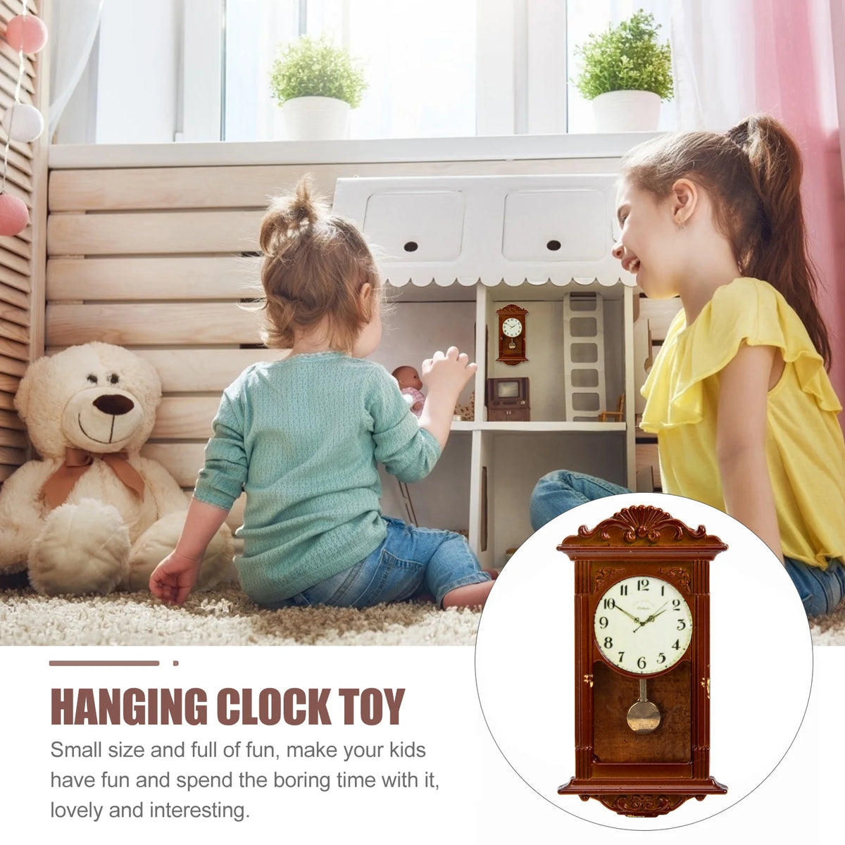 Mini Hanging Metal Doll House Clock Toy Q6052