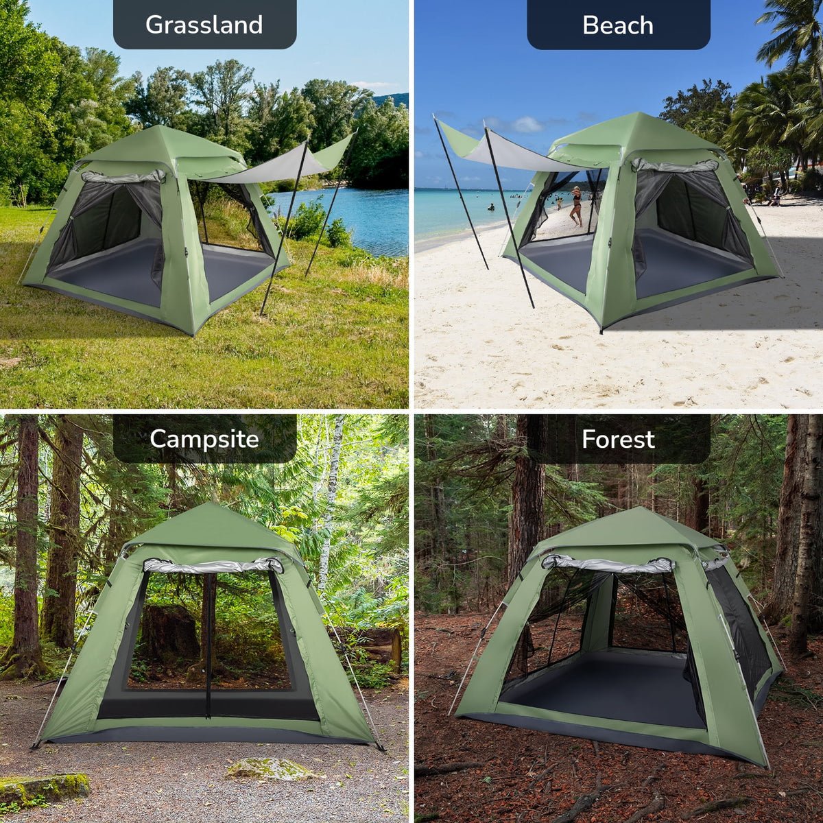 Camping Instant Tent 4 Person Waterproof Green J8266