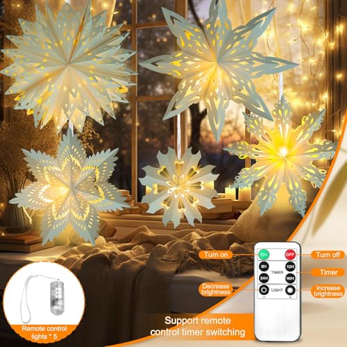 5 Pack Christmas Paper Snowflake Lanterns with LED Light O294
