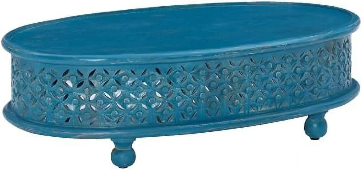 Blue Oval Wood Coffee Table D590346