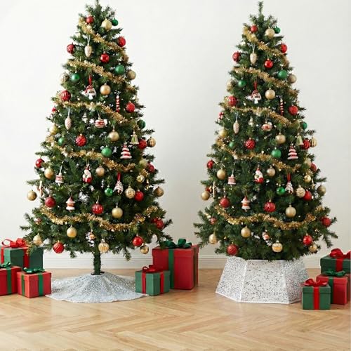 Silver Sequin Christmas Tree Skirt and Tree Collar, 24 Inch U217