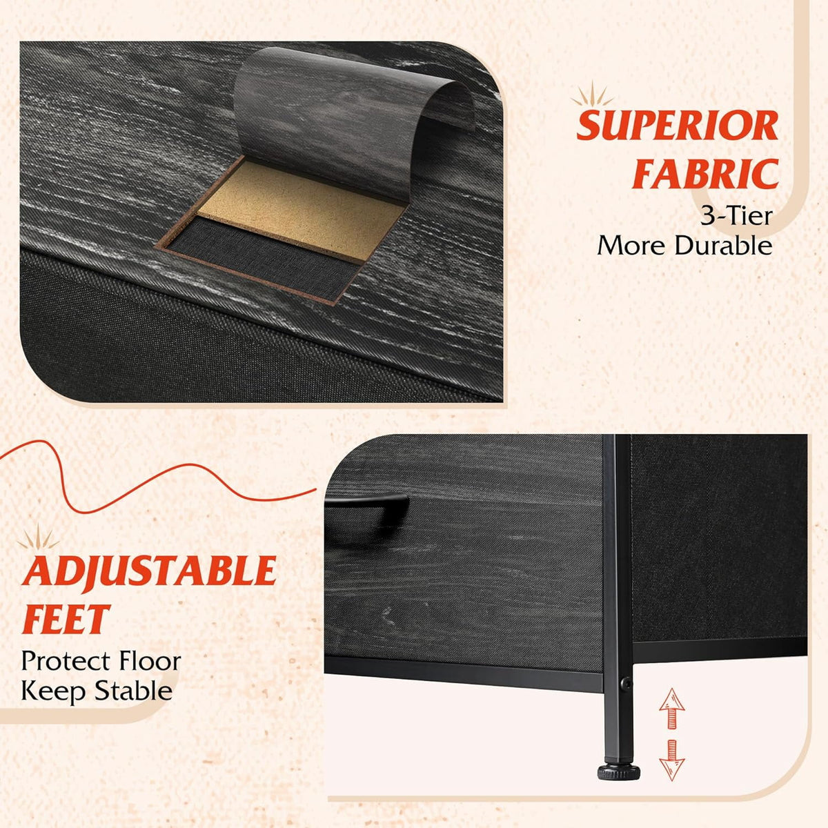 Fabric Dresser with 10 Deep Drawers V9937
