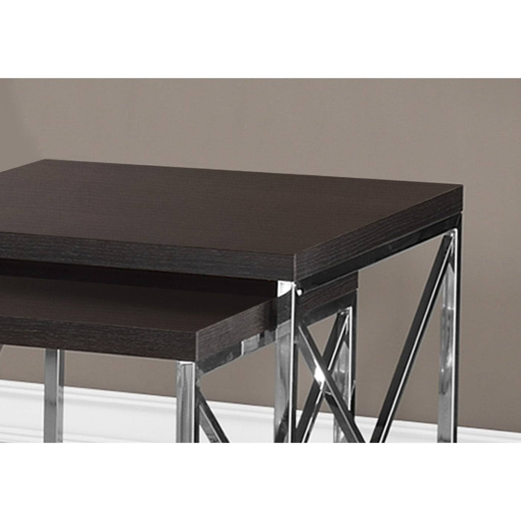 Nesting Table 2pcs Set Cappuccino Chrome Metal V97880