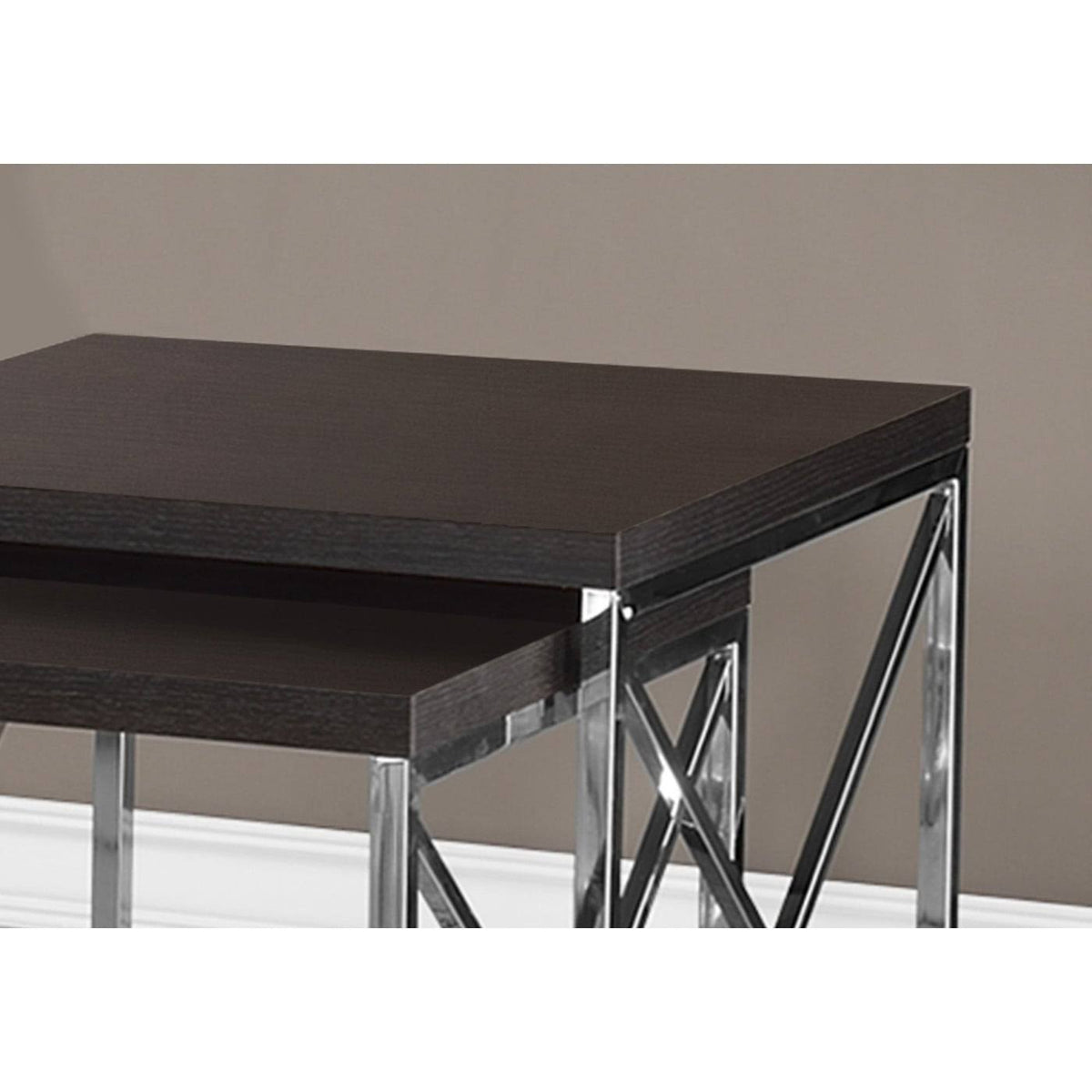 Nesting Table 2pcs Set Cappuccino Chrome Metal V97880