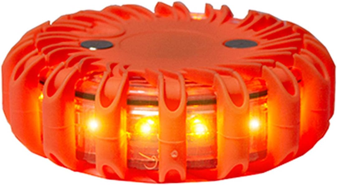 Rechargeable 16 LED Road Flare Disc Warning Beacon Emergency Flares with Charger & Carrying Case T53382