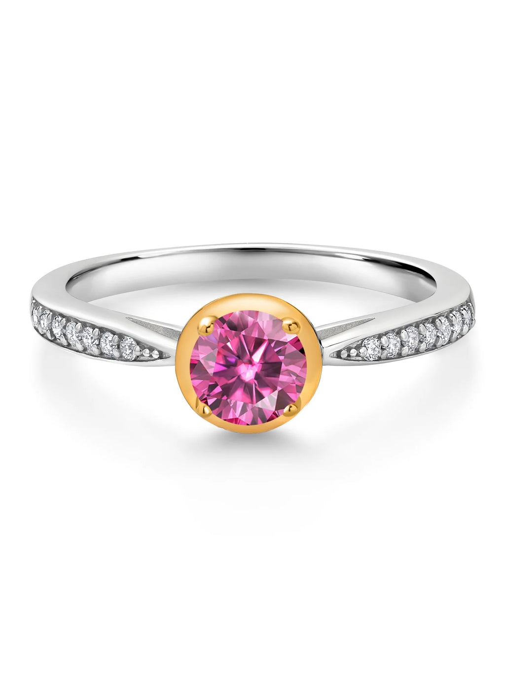 Pink Moissanite and Lab Grown Diamond 925 Silver Ring N138