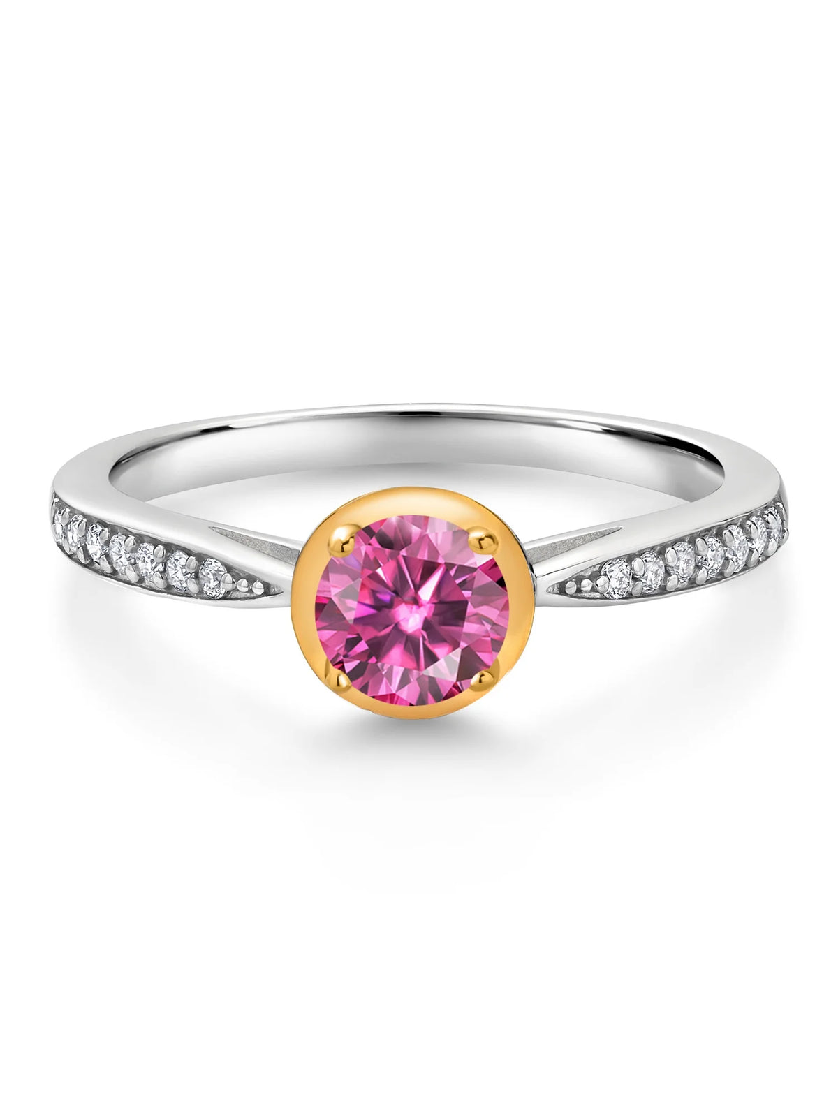 Pink Moissanite and Lab Grown Diamond 925 Silver Ring N138