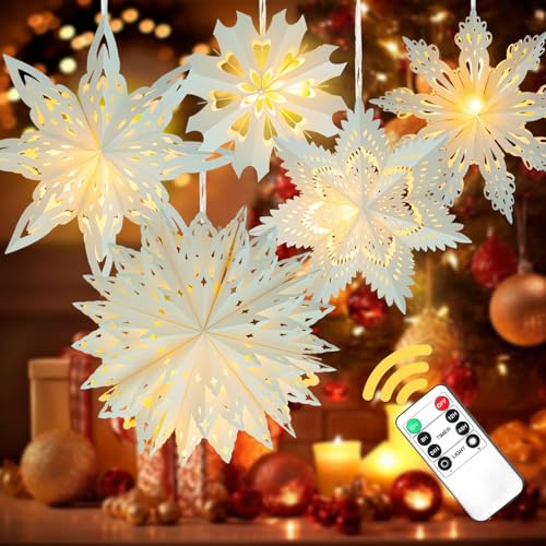 5 Pack Christmas Paper Snowflake Lanterns with LED Light O294