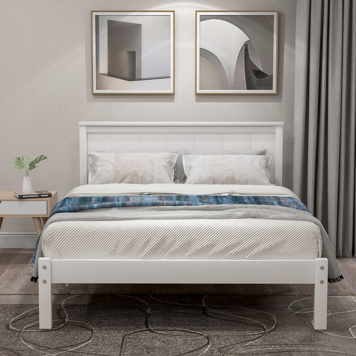 Twin Size Wood Platform Bed with Headboard B67986