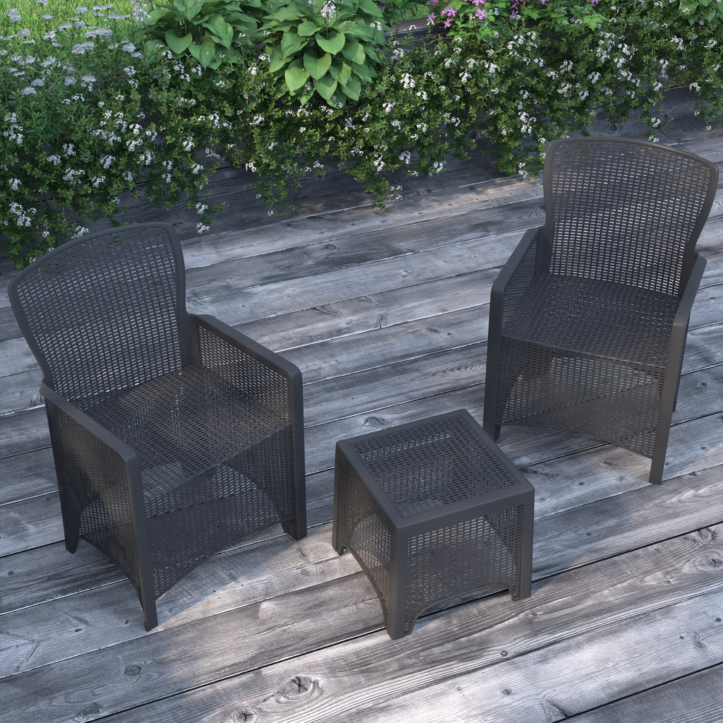 Faux Rattan Wicker Lounge Chairs and Side Table D40853