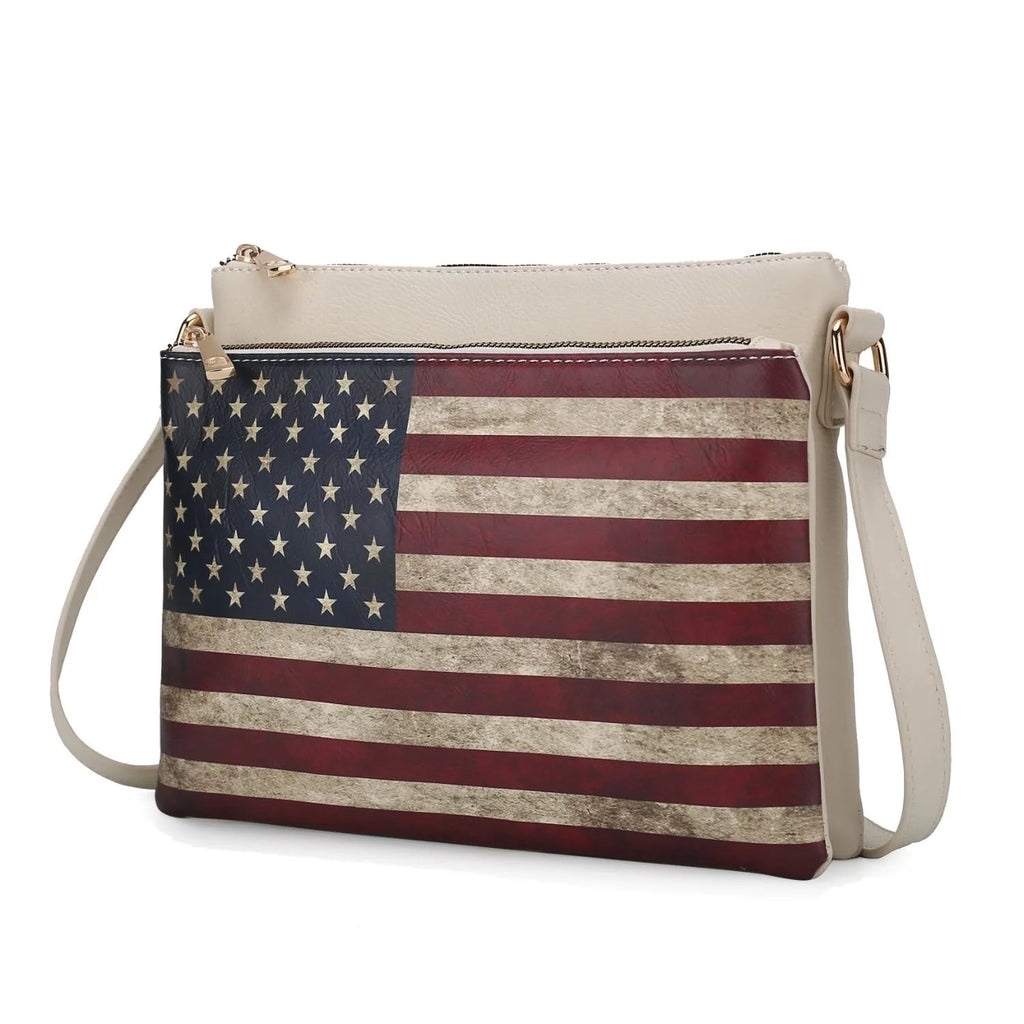 Printed Flag Vegan Leather Womens Crossbody Bag P899228