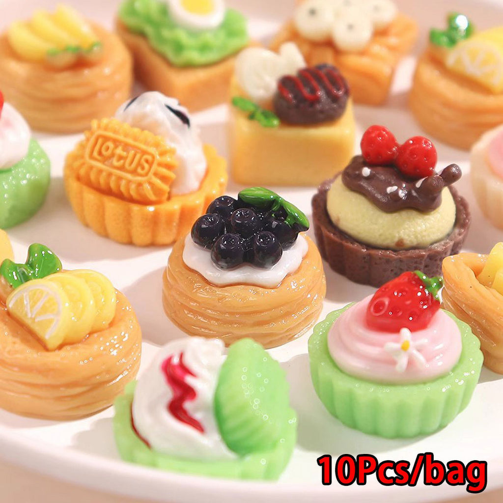10 Pcs Mini Simulation Cake Cookies Chocolate Toast Fruit Pudding Dollhouse Decorations Q339853