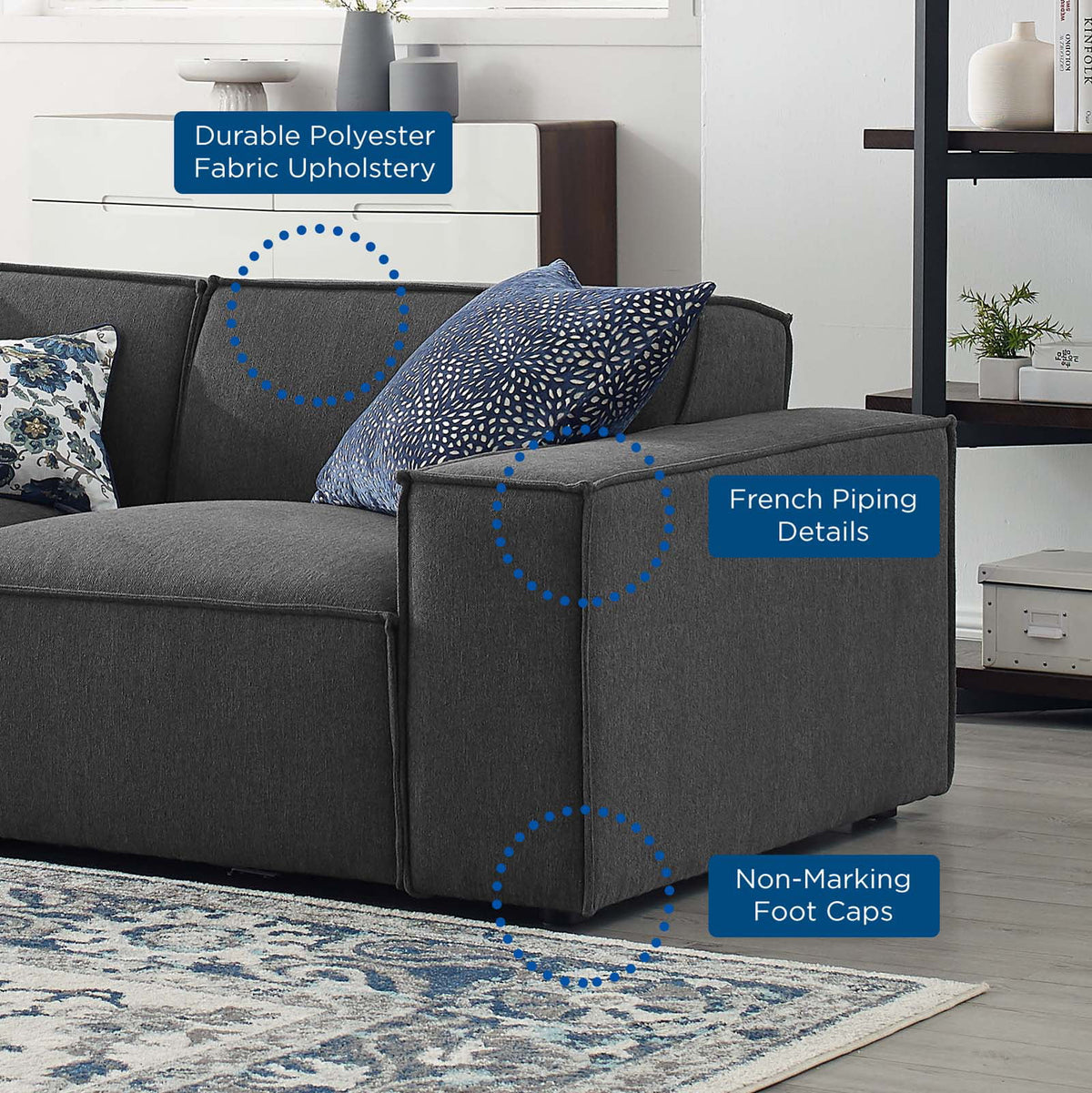 Charcoal Grey Fabric Modular Sofa A5208