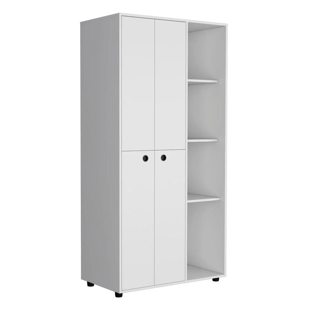 White 2-Door Armoire with Drawer and 4 Open Shelves X9895
