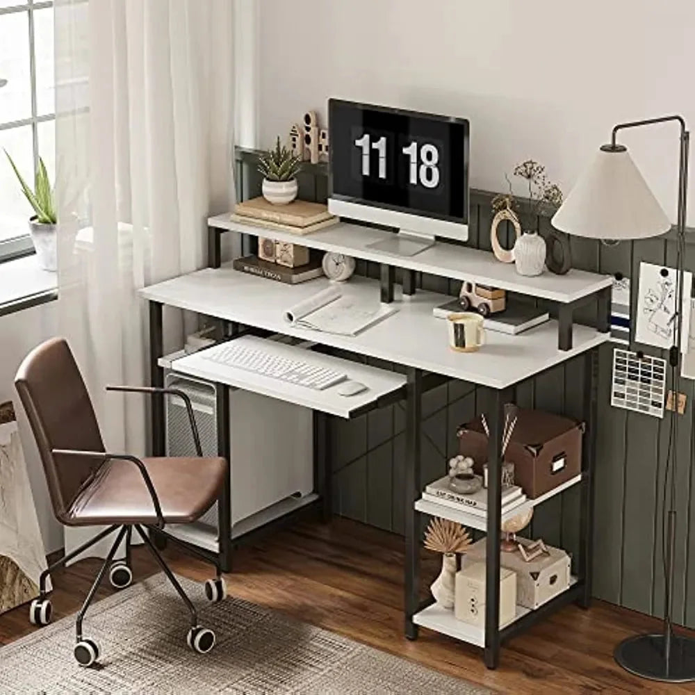 47 Inch White Computer Desk with Storage Shelves Y106610
