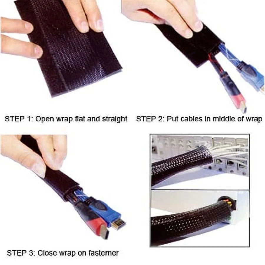 Black 50 Feet Cable Wrap Sleeve with Hook & Loop Fastener B79122
