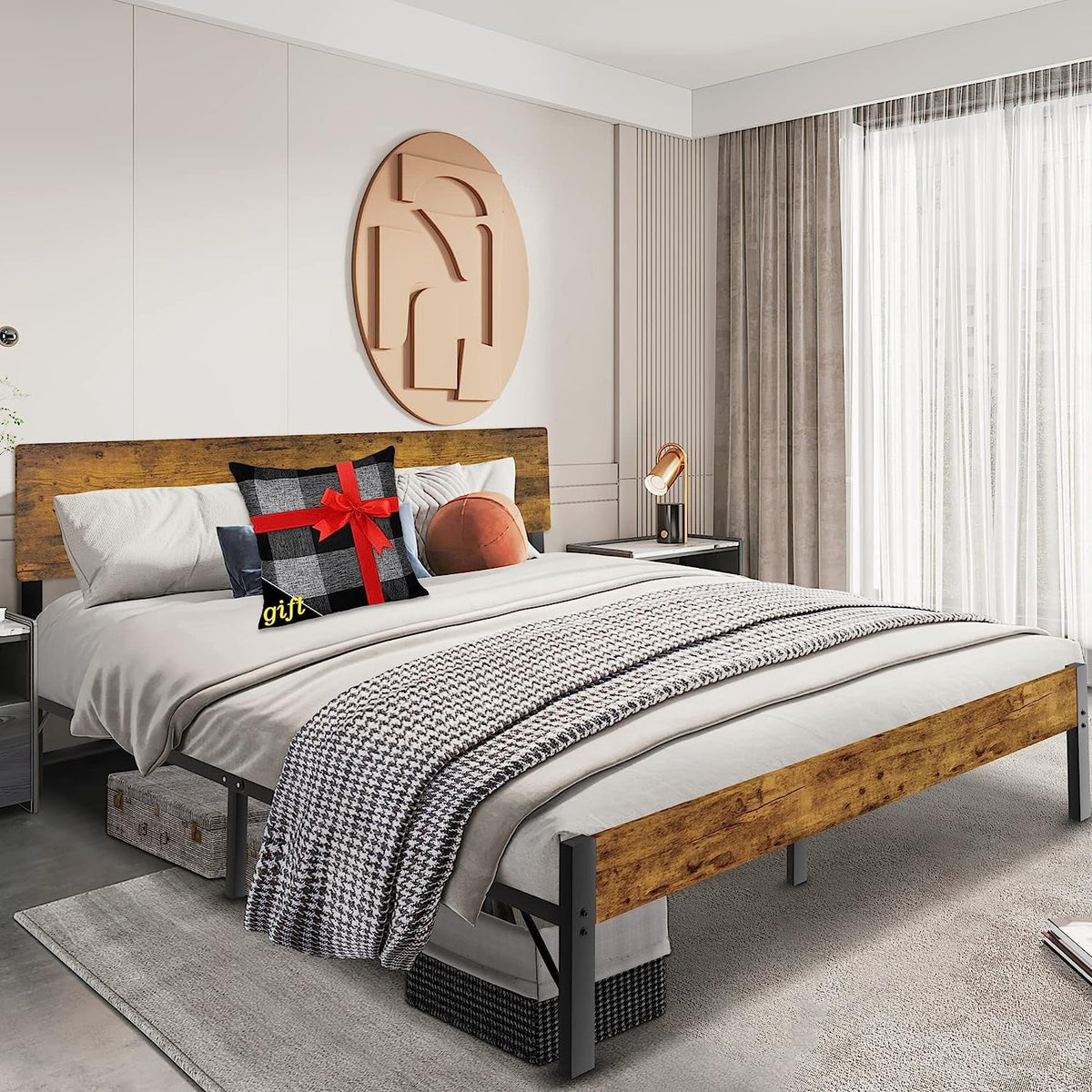 King Metal Platform Bed Frame with Headboard B870524