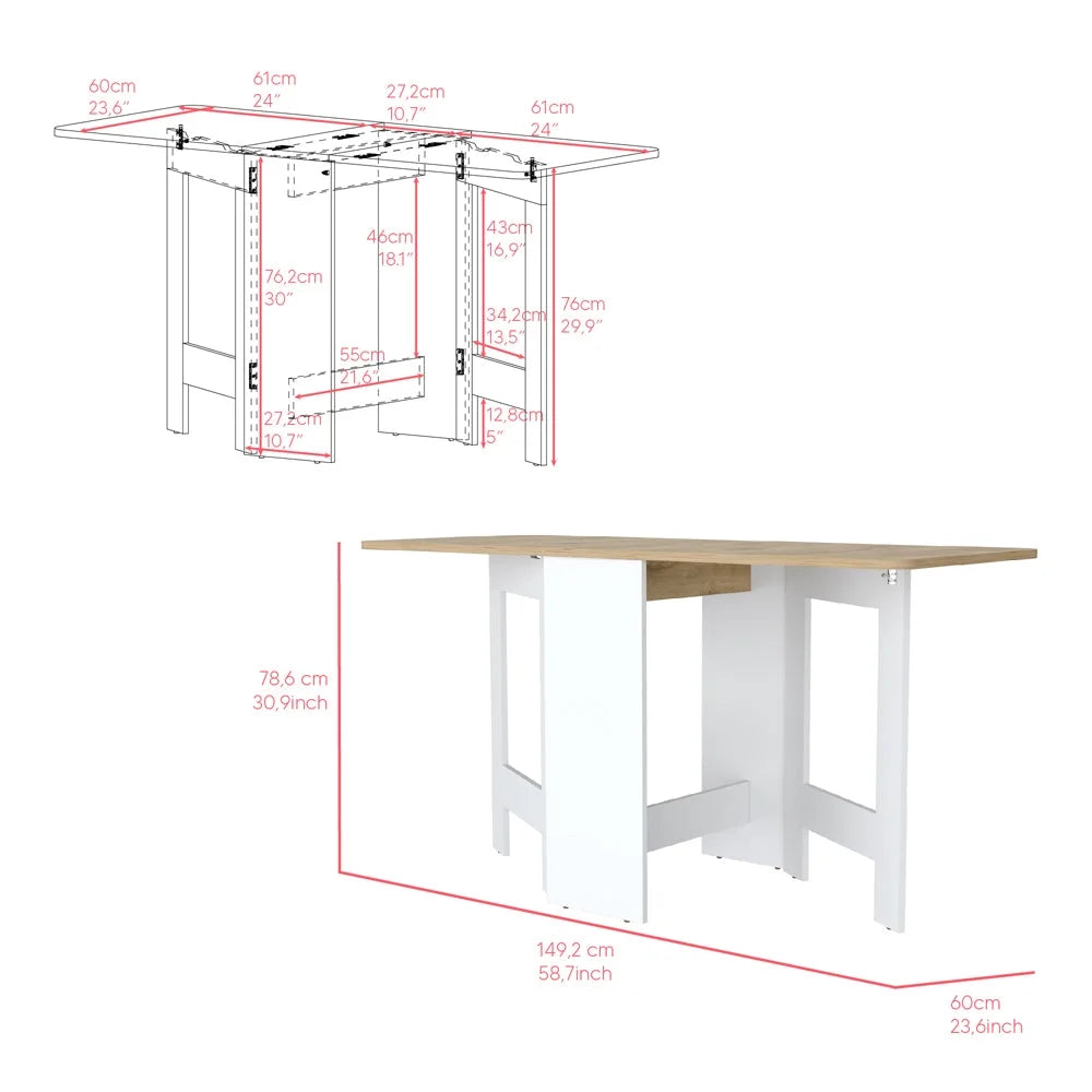 Folding Dining Table White Macadamia H147