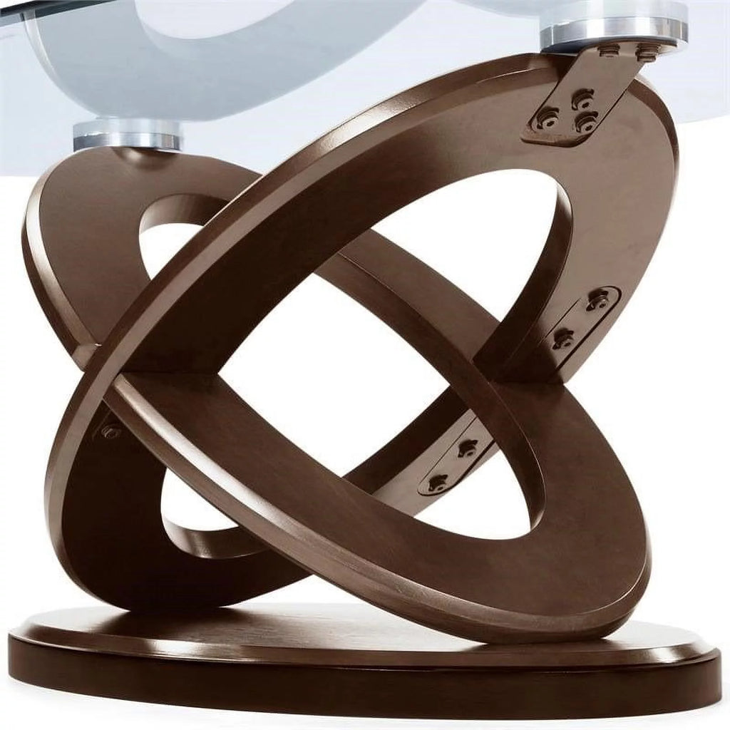 Glass Top End Table in Dark Walnut Brown Q95809