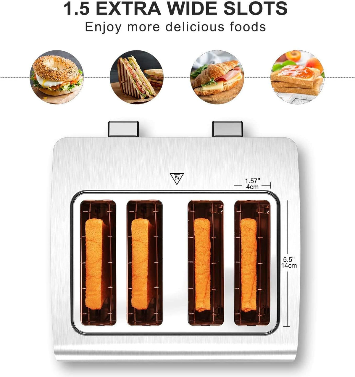 4 Slice Stainless Steel Toaster with Extra Wide Slots Y453074