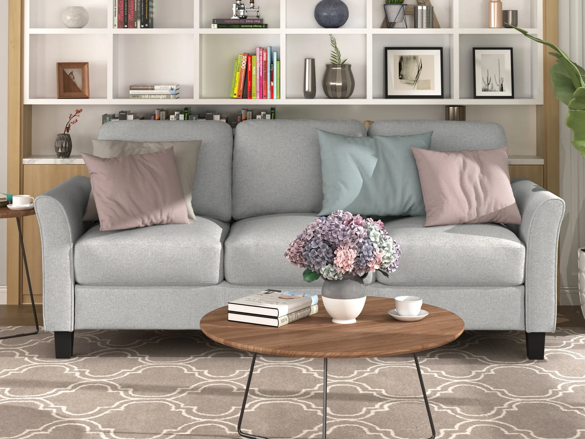 Light Gray 3-Seat Linen Fabric Sofa P4530