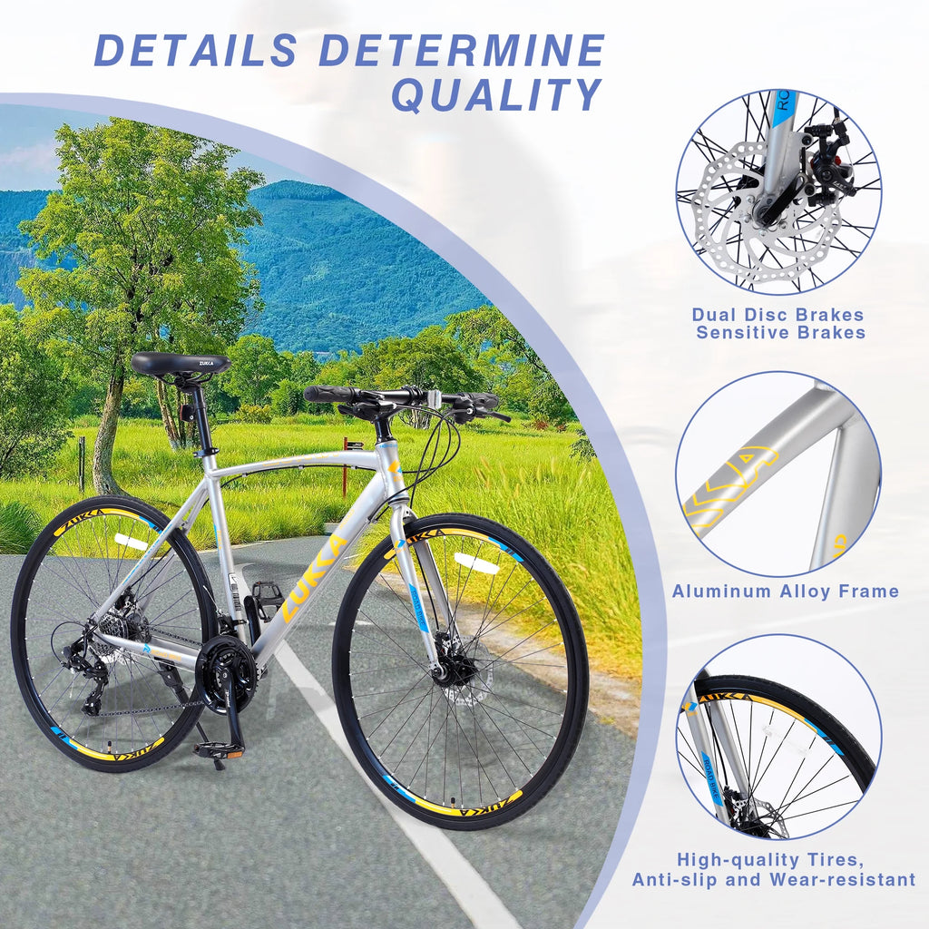 Silver 700C Hybrid Bike with Double Disc Brake B24926