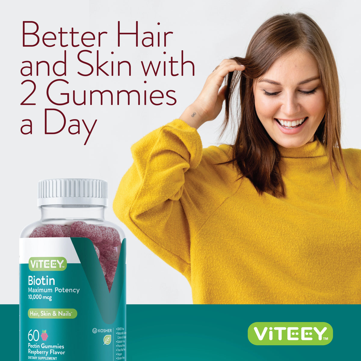 Biotin Gummies 10,000 mcg Raspberry Flavor 60 Count C353