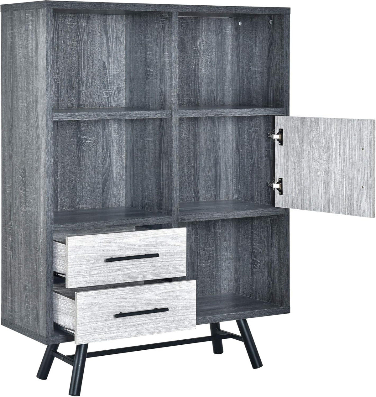 Sonoma Oak Gray Oak Black 6 Shelf Cabinet E91124