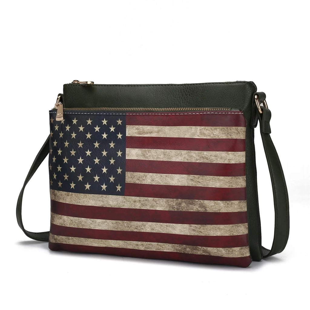 Printed Flag Vegan Leather Womens Crossbody Bag P899228