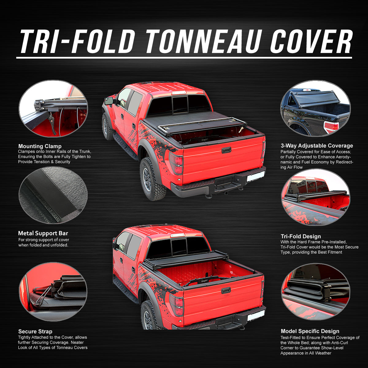Tri-Fold Soft Top Tonneau Cover for Toyota Pickup Tacoma K5642