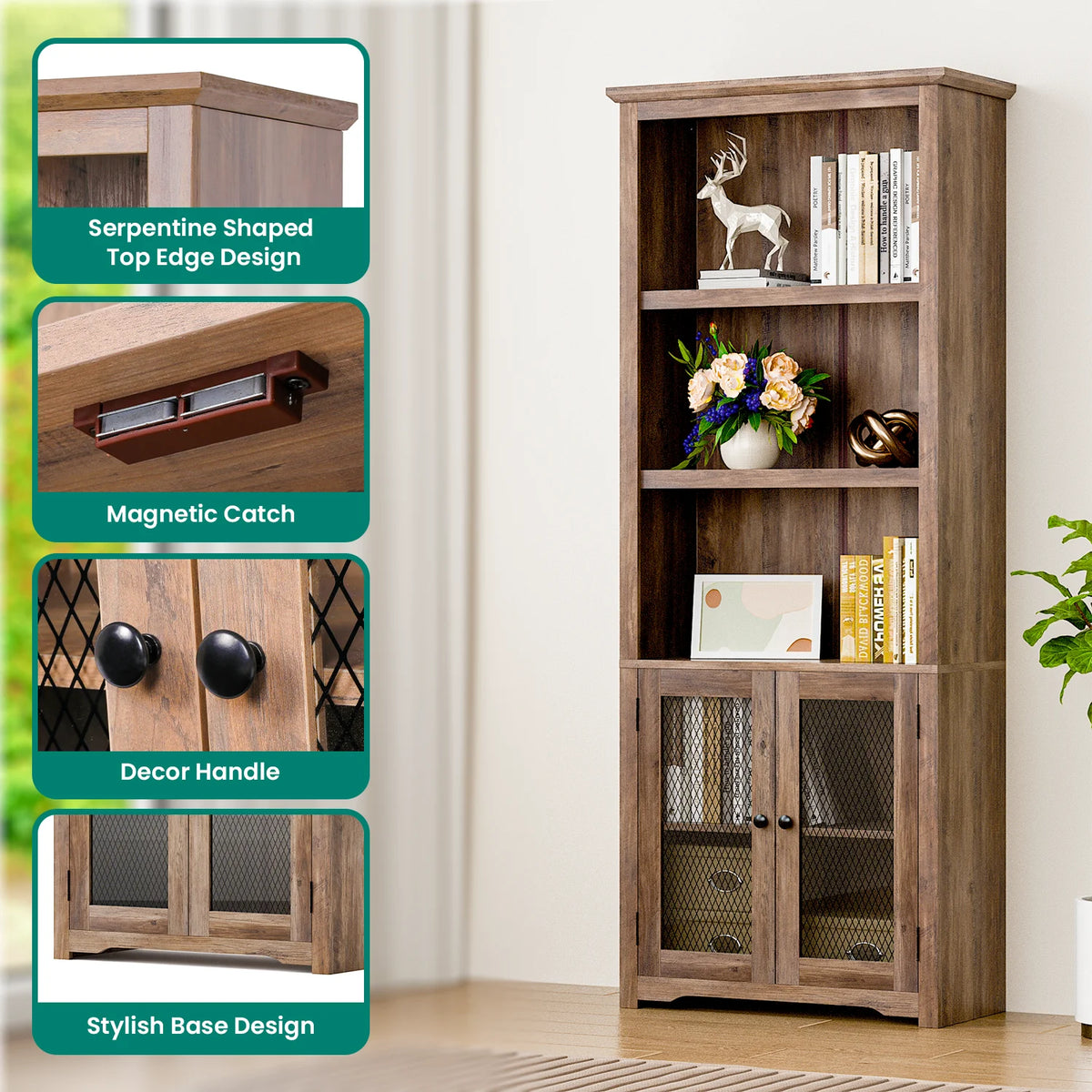 70" Tall 5-Shelf Bookshelf with Doors T83980