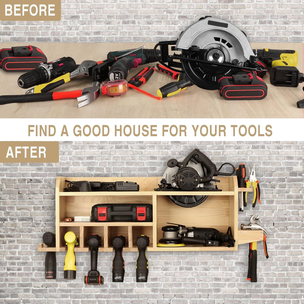Power Tool Organizer Wall Mount, Drill Holder Storage with 5 Tool Slots G1180
