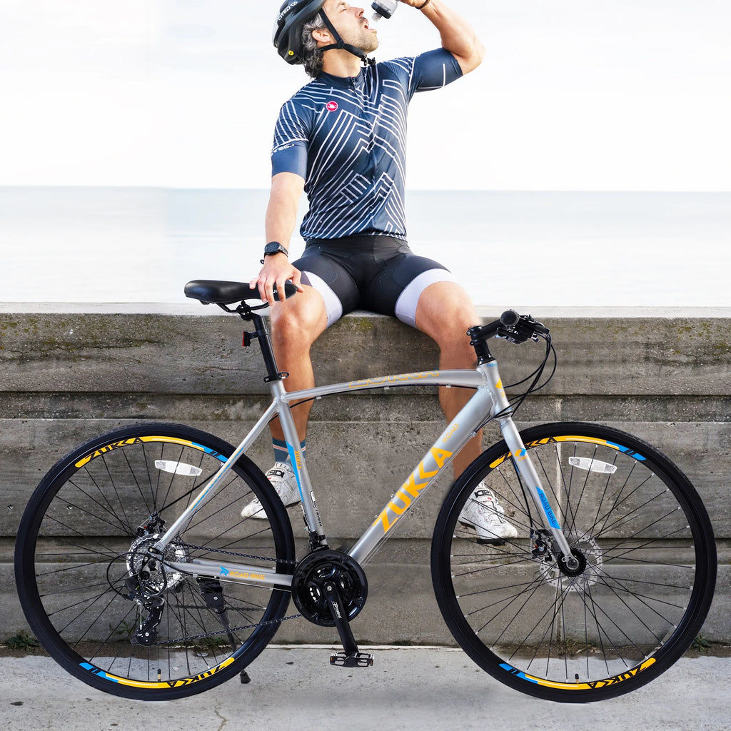 Silver 700C Hybrid Bike with Double Disc Brake B24926